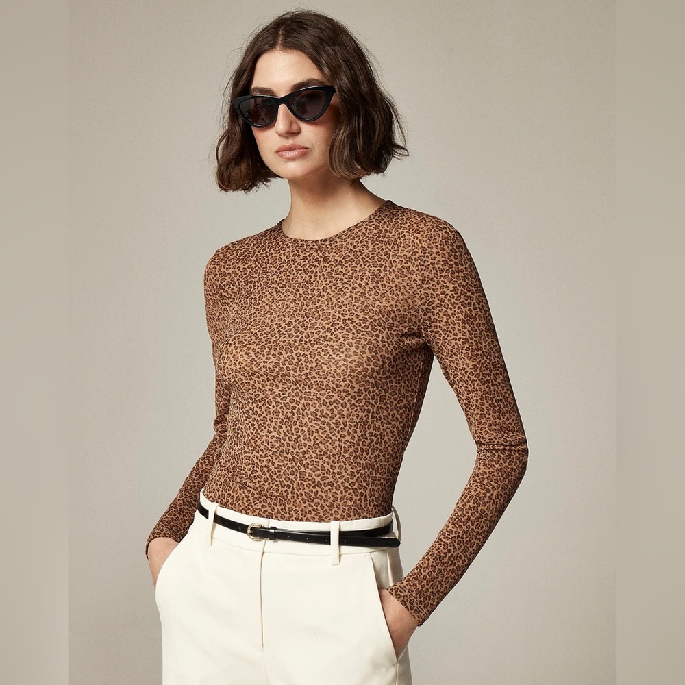 J.Crew Sheer long-sleeve top in leopard print CI612
